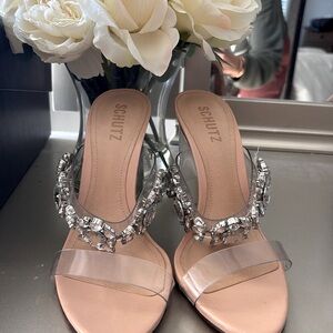 SCHUTZ clear rhinestone heels